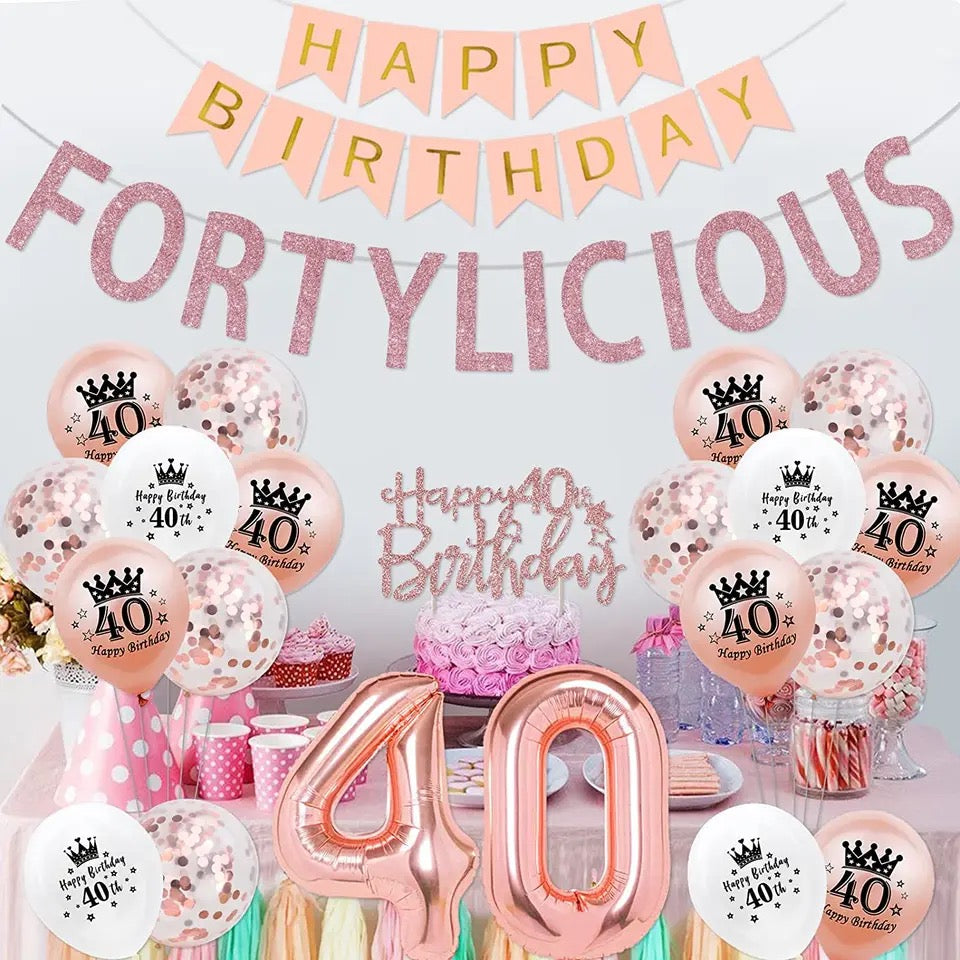 Fortylicious 40th Rose Gold Birthday Theme - Party Kit