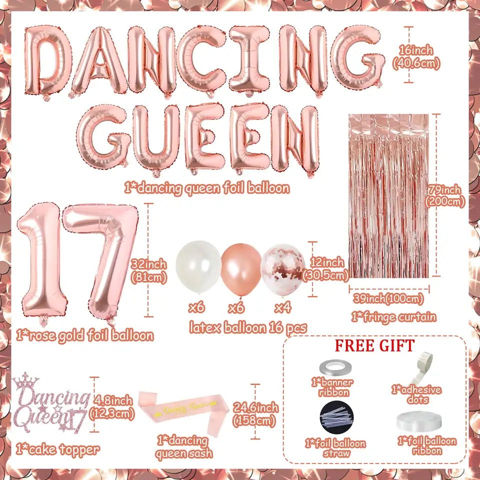 Dancing Queen 17th Rose Gold Birthday - Party Kit