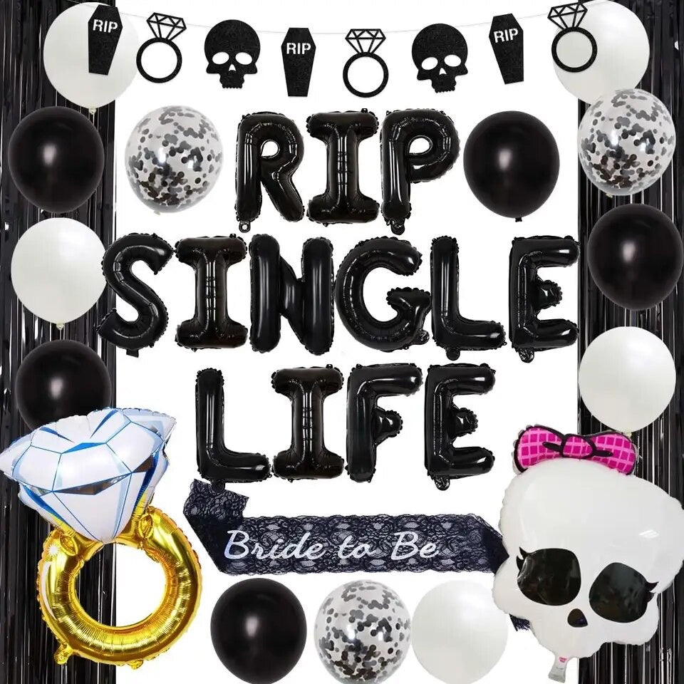 Black RIP Single Life: Bachelorette Decorations - Party Kit