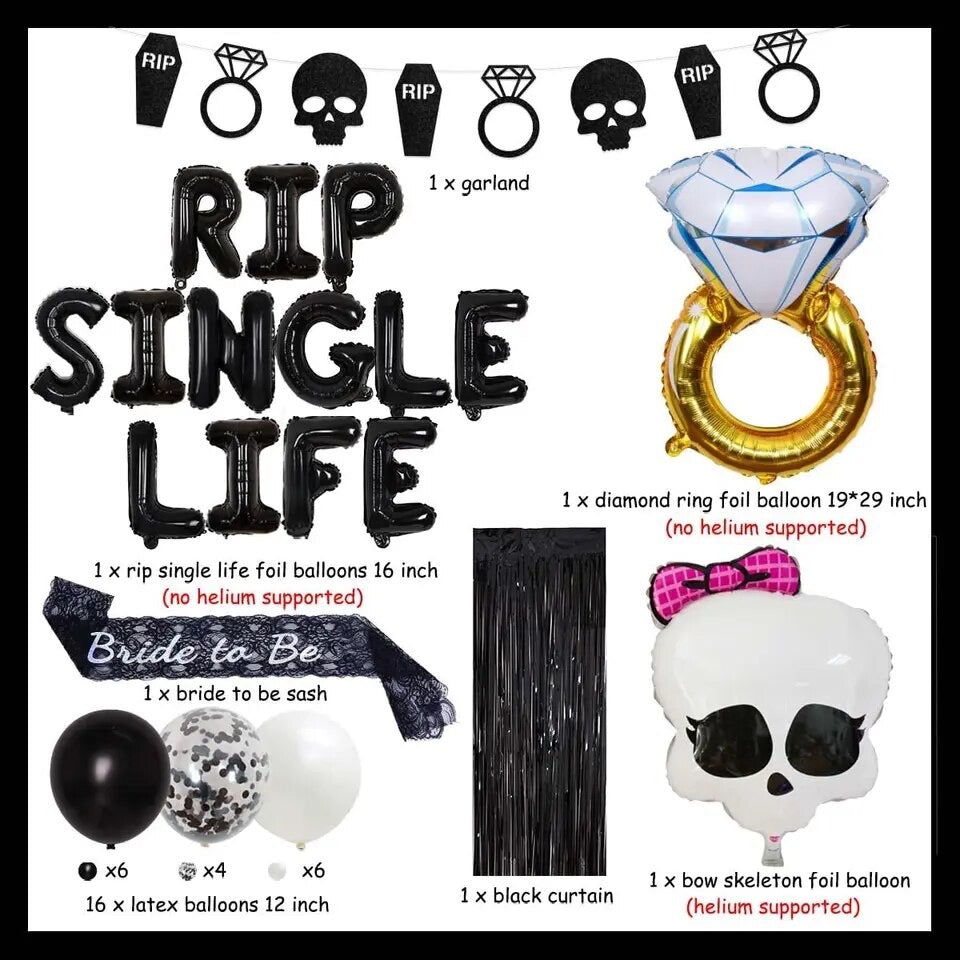 Black RIP Single Life: Bachelorette Decorations - Party Kit