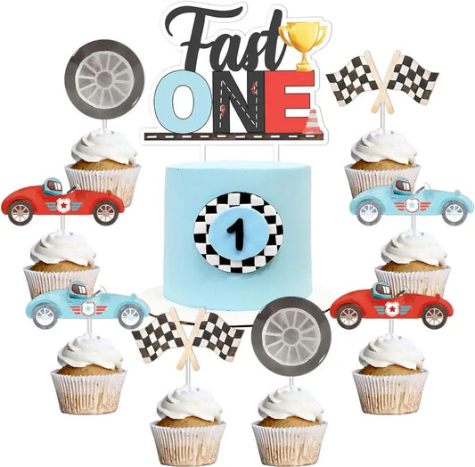 Fast One: Retro Racer - Cake and Cupcake Toppers