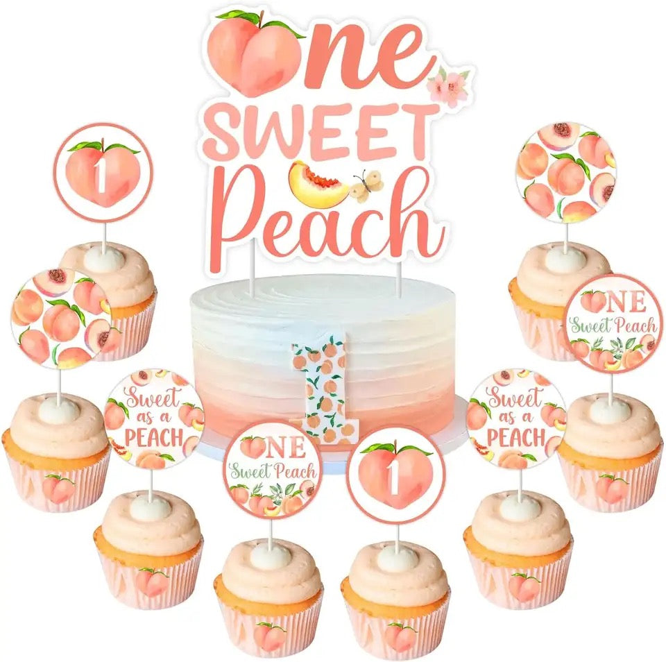 One Sweet Peach Cake & Cupcake Sensation Set - Cake Toppers