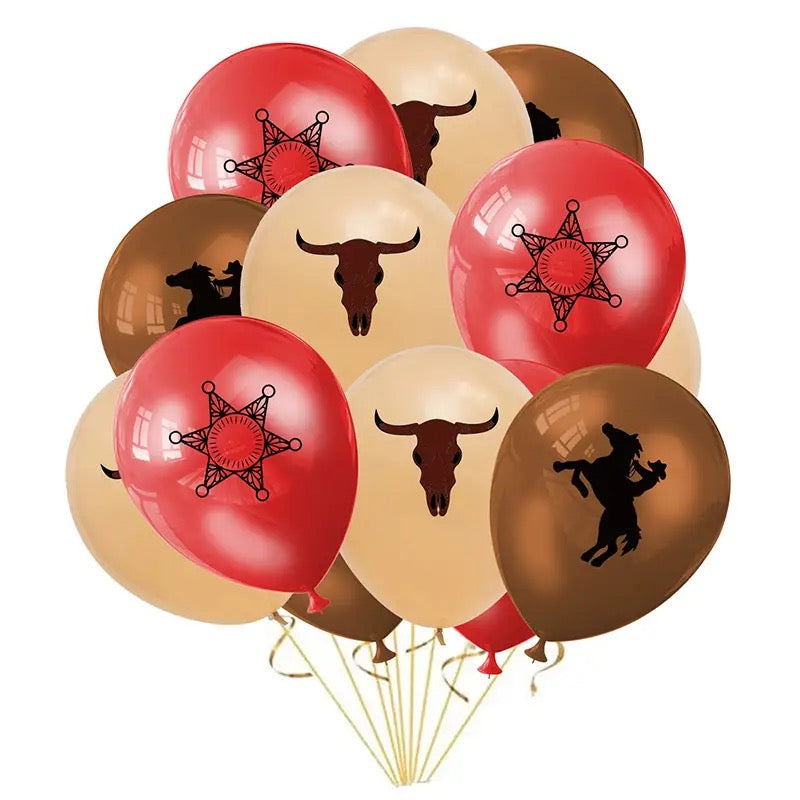 Wild Western Whimsy: 12pc Cowboy Themed - Balloon Set