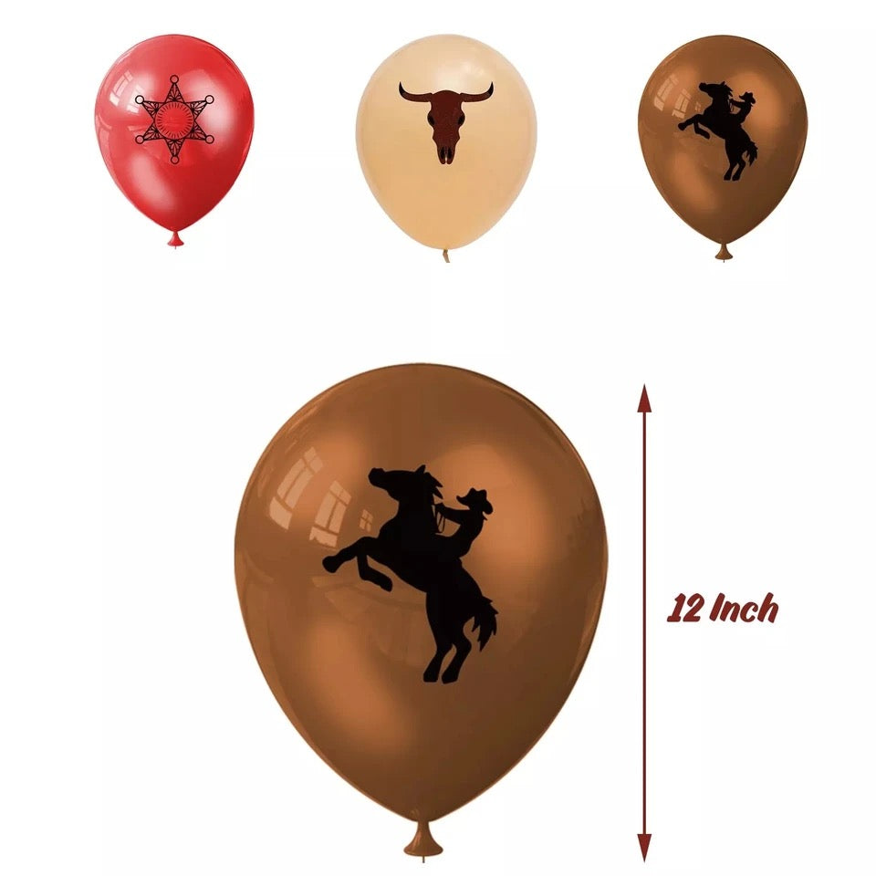 Wild Western Whimsy: 12pc Cowboy Themed - Balloon Set