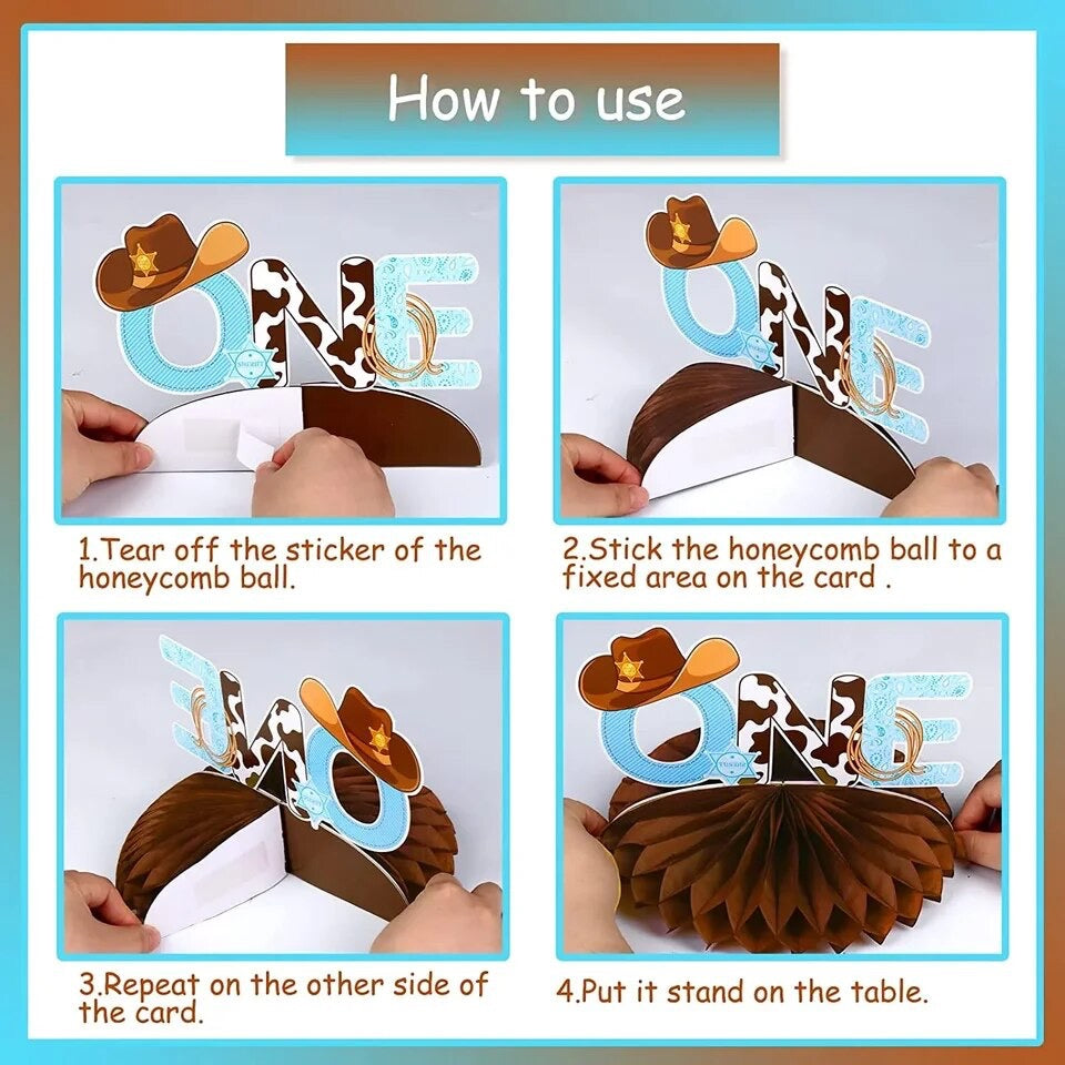 Wild West First Rodeo: Cowboy Honeycomb Centerpieces - Table Decor