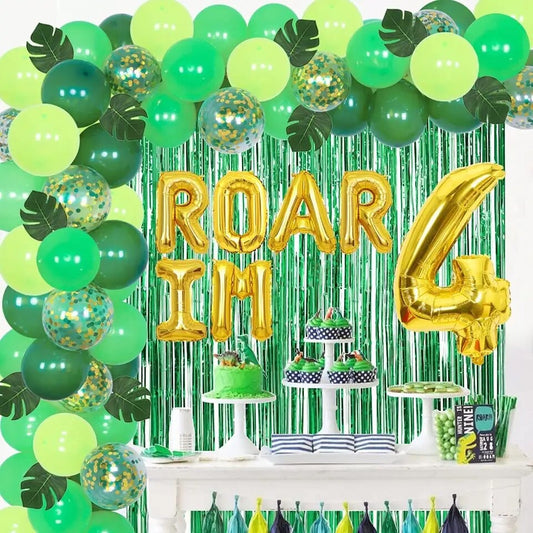 Jurassic Joy: 'ROAR I'M 4' Dinosaur Balloon Jungle - 4th Birthday - Party Kit