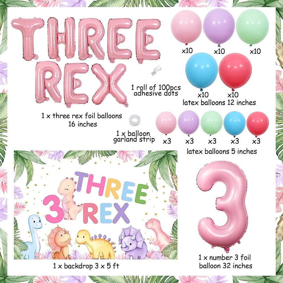 Three-Rex Dinosaur 3rd Birthday - Party Kit