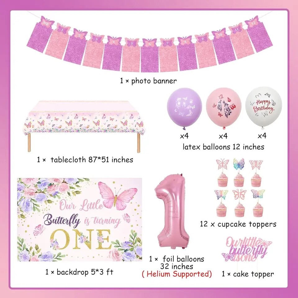 Butterflew to One: Fluttery 1st Birthday Decor - Party Kit