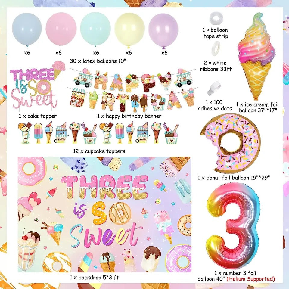 Triple Treat Fiesta: Three Is So Sweet - 3rd Birthday - Party Kit